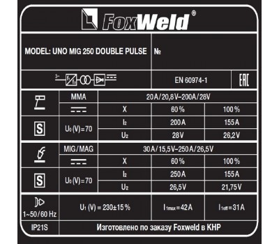 Сварочный полуавтомат UNO MIG 250 DOUBLE PULSE