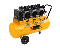 Компрессор безмасляный, малошумный DLS 3300/100, 3300 Вт,3x1100, 100 л, 570 л/мин ,блок управления// Denzel 