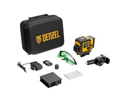 Лазерный уровень мультипризменный DLV-360-3C, 30 м, зеленый луч, Li-Ion 2,4 Aч, кейс// Denzel