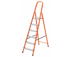 Стремянка, 6 ступеней, стальной профиль, ступени сталь, оранжевая, Россия, Сибртех