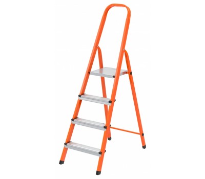 Стремянка, 4 ступени, стальной профиль, ступени сталь, оранжевая, Россия, Сибртех