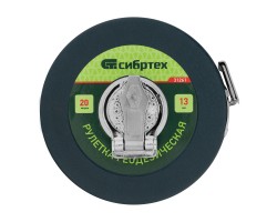 Рулетка геодезическая 20 м х 13 мм, закрытый корпус, фибергласовая лента Сибртех