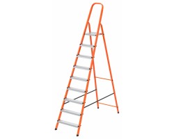 Стремянка, 9 ступеней, стальной профиль, ступени сталь, оранжевая, Россия, Сибртех