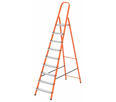 Стремянка, 9 ступеней, стальной профиль, ступени сталь, оранжевая, Россия, Сибртех
