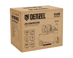 Компрессор безмасл. малошумный DLP-950/24, 950Вт,24 л, 2850 об/мин, 170 л/мин Denzel-foto6