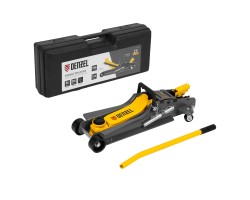 Домкрат гидравлический подкатной с фиксатором, 2,5 т, 85-385 мм, в пласт. кейсе Denzel