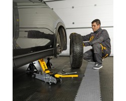 Домкрат гидравлический подкатной с фиксатором, 2,5 т, 85-385 мм, в пласт. кейсе Denzel-foto25