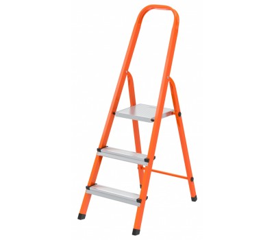 Стремянка, 3 ступени, стальной профиль, ступени сталь, оранжевая, Россия, Сибртех