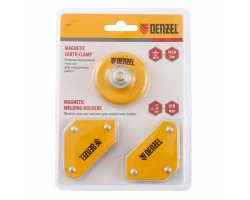 Набор из 2 магнитных сварочных фиксаторов и магнитной клеммы масса Denzel