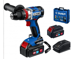 Бесщеточная дрель-шуруповерт ударная, 2 АКБ (4 Ач), в кейсе ЗУБР 