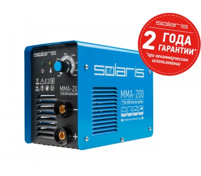 Инвертор сварочный SOLARIS MMA-200 (230В, 20-200 А, 70В, электроды диам. 1.6-4.0 мм, вес 3.4 кг) (MMA-200) Инвертор сварочный SOLARIS MMA-200 (230В, 20-200 А, 70В, электроды диам. 1.6-4.0 мм, вес 3.4 кг) (MMA-200)