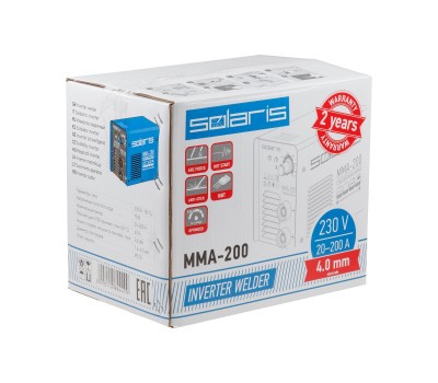 Инвертор сварочный SOLARIS MMA-200 (230В, 20-200 А, 70В, электроды диам. 1.6-4.0 мм, вес 3.4 кг) (MMA-200) Инвертор сварочный SOLARIS MMA-200 (230В, 20-200 А, 70В, электроды диам. 1.6-4.0 мм, вес 3.4 кг) (MMA-200)