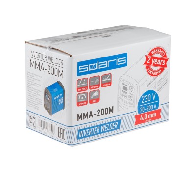 Инвертор сварочный SOLARIS MMA-200M (230В, 20-200 А, 70В, электроды диам. 1.6-4.0 мм, вес 3.1 кг) (MMA-200M)