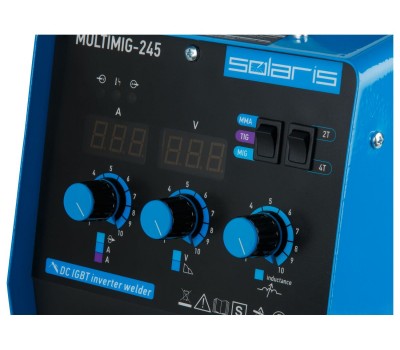 Полуавтомат сварочный Solaris MULTIMIG-245 (230В, MIG/FLUX/MMA/TIG, евроразъем, горелка 3 м, смена полярности, 2T/4T, рег-ка индуктивн.) (SOLARIS) (MULTIMIG-245) Полуавтомат сварочный Solaris MULTIMIG-245 (230В, MIG/FLUX/MMA/TIG, евроразъем, горелка 3 м, смена полярности, 2T/4T, рег-ка индуктивн.) (SOLARIS) (MULTIMIG-245)