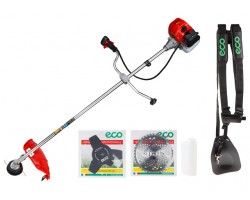 Мотокоса ECO GTP-185K с ножом, диском и головкой (1.85 кВт, 2.5 л.с., 52.0 см3, нож 255х25.4 мм, лёгкий запуск, нож 3 зуб.,нож 40зуб, ремень двухлямоч (GTP-185K01)