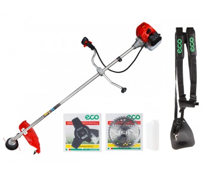 Мотокоса ECO GTP-185K с ножом, диском и головкой (1.85 кВт, 2.5 л.с., 52.0 см3, нож 255х25.4 мм, лёгкий запуск, нож 3 зуб.,нож 40зуб, ремень двухлямоч (GTP-185K01)