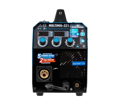 Полуавтомат сварочный Solaris MULTIMIG-221 (230В, MIG/SPOT/FLUX/MMA/TIG, евроразъем, горелка 3 м, смена полярности, 2T/4T, рег.индуктивн.) (SOLARIS) (MULTIMIG-221)