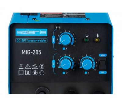 Полуавтомат сварочный Solaris MIG-205 (MIG/MAG/FLUX/MMA) (220В, встроенная горелка 2 м, смена полярности) (SOLARIS) (MIG-205) Полуавтомат сварочный Solaris MIG-205 (MIG/MAG/FLUX/MMA) (220В, встроенная горелка 2 м, смена полярности) (SOLARIS) (MIG-205)