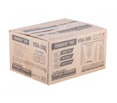 Стабилизатор напряжения Solaris VSA-500 (500 В*А, 130-260 В, 2 розетки, настенный монтаж) (SOLARIS) (VSA-500)