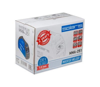 Инвертор сварочный SOLARIS MMA-251 (230В, 20-250 А, 70В, электроды диам. 1.6-5.0 мм, вес 5.3 кг) (MMA-251) Инвертор сварочный SOLARIS MMA-251 (230В, 20-250 А, 70В, электроды диам. 1.6-5.0 мм, вес 5.3 кг) (MMA-251)