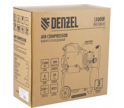 Компрессор воздушный DLC1300/24 безмасляный 1.3 кВт, 24 литра, 206 л/мин Denzel