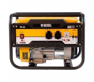 Генератор бензиновый PS 25, 2.5 кВт, 230 В, 15 л, ручной стартер Denzel
