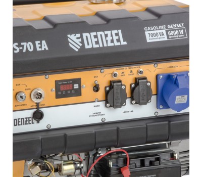 Генератор бензиновый PS 70 EA, 7.0 кВт, 230 В, 25 л, коннектор автоматики, электростартер Denzel