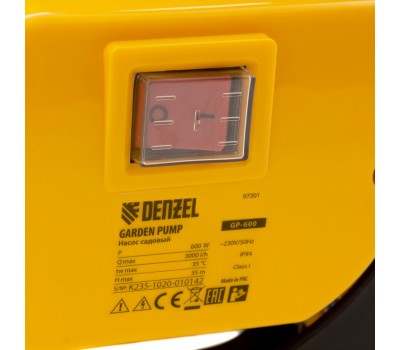 Садовый поверхностный насос GP 600, 600 Вт, 3000 л/ч, подъем 35 м, пластик Denzel