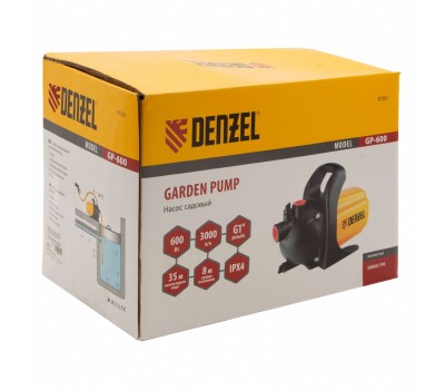 Садовый поверхностный насос GP 600, 600 Вт, 3000 л/ч, подъем 35 м, пластик Denzel