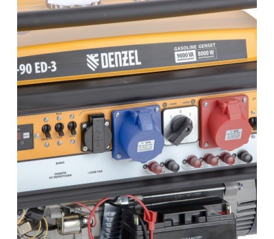 Генератор бензиновый PS 90 ED-3, 9.0 кВт, переключение режима 230 В/400 В, 25 л, электростартер Denzel