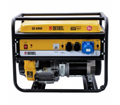 Генератор бензиновый GE 6900, 5.5 кВт, 220 В/50 Гц, 25 л, ручной старт Denzel