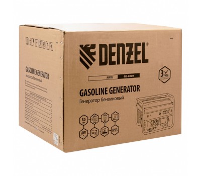 Генератор бензиновый GE 6900, 5.5 кВт, 220 В/50 Гц, 25 л, ручной старт Denzel