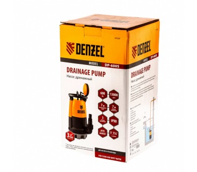 Дренажный насос для чистой и грязной воды DP600S, 600 Вт, напор 7 м, 13000 л/ч Denzel