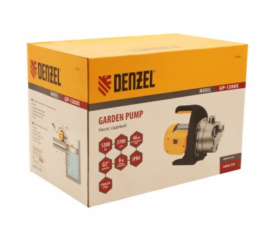 Садовый поверхностный насос GP1200Х, 1200 Вт, 3700 л/ч, подъем 46 м, нержавейка Denzel