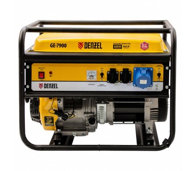 Генератор бензиновый GE 7900, 6.5 кВт, 220 В/50 Гц, 25 л, ручной пуск Denzel
