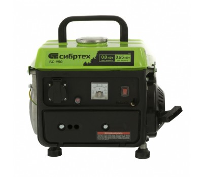 Генератор бензиновый БС-950, 0.8 кВт, 230 В, 2-х тактный, 4 л, ручной стартер Сибртех