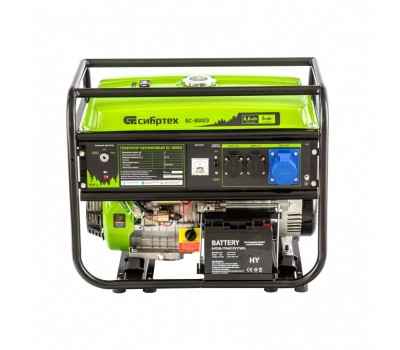 Генератор бензиновый БС-8000Э, 6,6 кВт, 230В, четырехтактный, 25 л, электростартер Сибртех