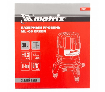 Лазерный уровень ML 06 Green, 30 м, 520 нм, аккумулятор Li 2800 мАч, резьба 5/8 Matrix Лазерный уровень ML 06 Green, 30 м, 520 нм, аккумулятор Li 2800 мАч, резьба 5/8 Matrix