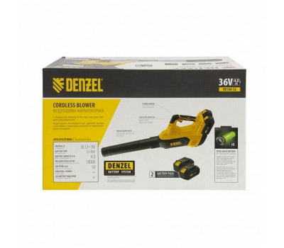 Воздуходувка аккумуляторная RB180-36, Li-ion, 36 В, 4 Ач, 180 км/ч, 820 м3/ч Denzel