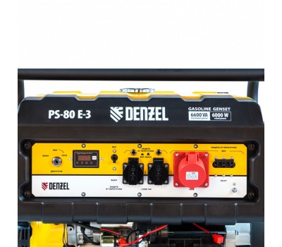 Генератор бензиновый PS 80 E-3, 6.6 кВт, 400 В, 25 л, электростартер Denzel