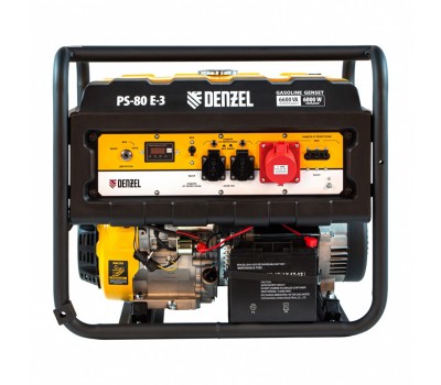 Генератор бензиновый PS 80 E-3, 6.6 кВт, 400 В, 25 л, электростартер Denzel
