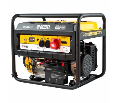 Генератор бензиновый PS 80 E-3, 6.6 кВт, 400 В, 25 л, электростартер Denzel