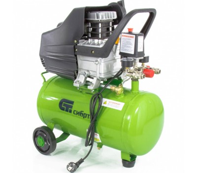 Компрессор воздушный КК-1500/24, 1.5 кВт, 198 л/мин, 24 л, прямой привод, масляный Сибртех