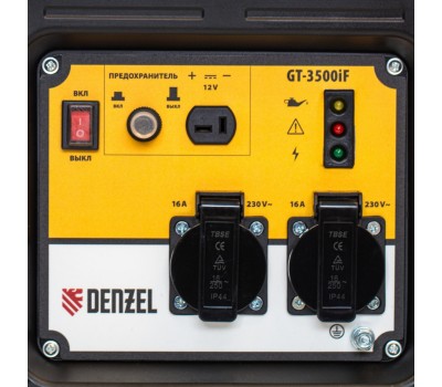 Генератор инверторный GT-3500iF, 3.5 кВт, 230 В, бак 5 л, открытый корпус, ручной старт Denzel