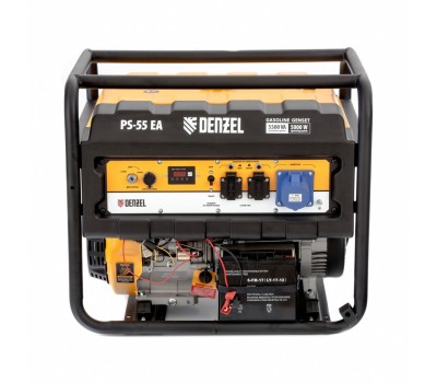 Генератор бензиновый PS 55 EA, 5.5 кВт, 230 В, 25 л, коннектор автоматики, электростартер Denzel