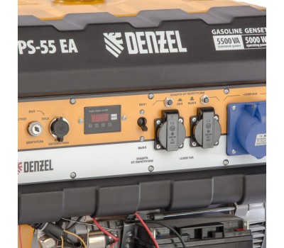Генератор бензиновый PS 55 EA, 5.5 кВт, 230 В, 25 л, коннектор автоматики, электростартер Denzel