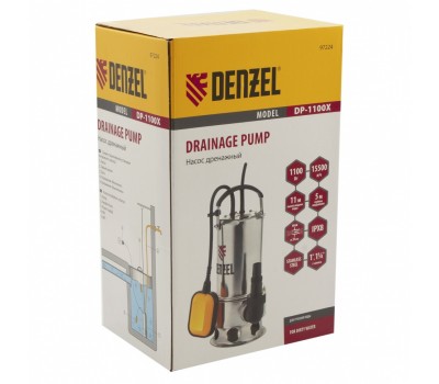 Дренажный насос DP1100X, 1100 Вт, подъем 11 м, 15500 л/ч Denzel