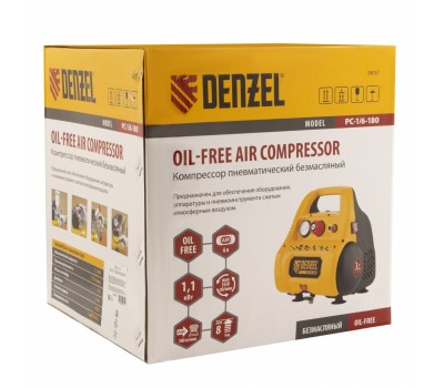 Компрессор воздушный безмасляный РС 1/6-180,1, 1 кВт, 180 л/мин, 6 л Denzel