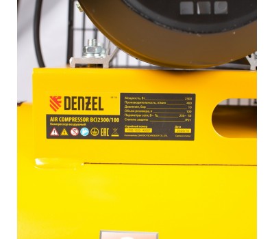 Компрессор воздушный BCI2300/100, ременный привод, 2.3 кВт, 100 литров, 400 л/мин Denzel