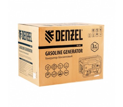 Генератор бензиновый PS 28, 2.8 кВт, 230 В, 15 л, ручной стартер Denzel